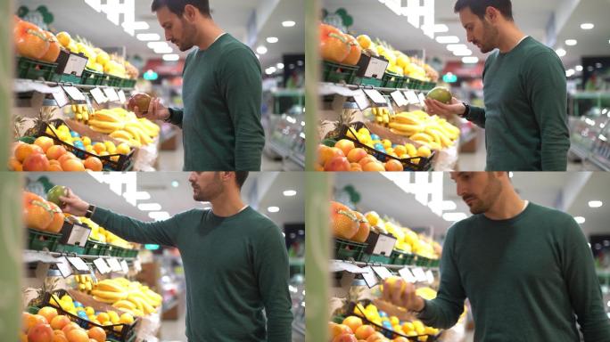 在超市买水果的人。