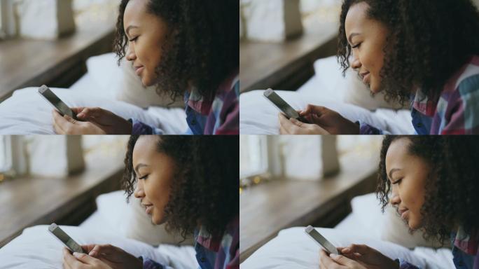 女孩在床上通过手机在线观看照片