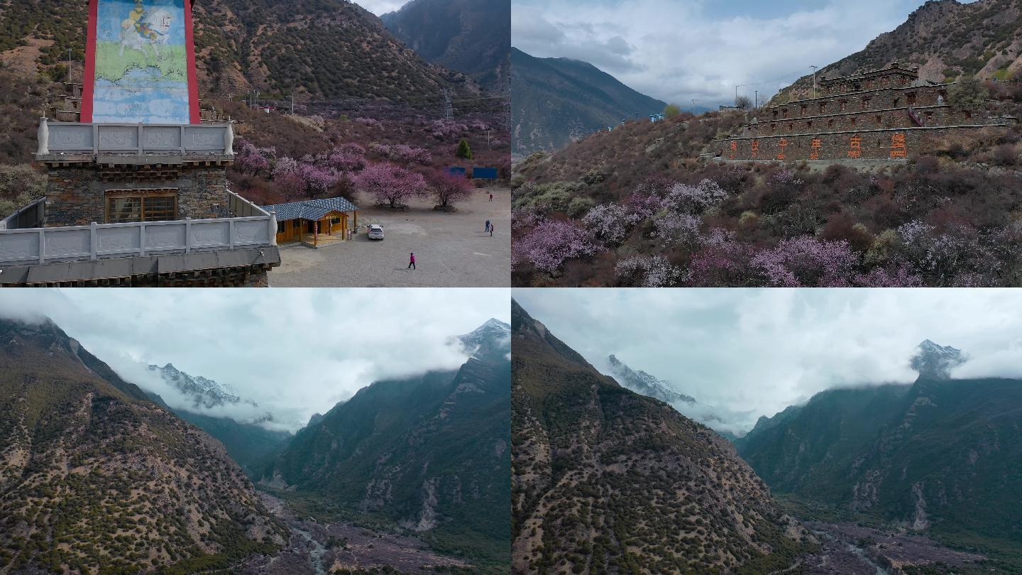 4k西藏风光视频林芝秀巴千年古堡高塔桃花