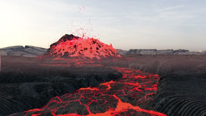 火山爆发山崩地裂地面岩浆灾难燃烧火焰山地