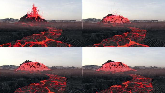 火山爆发山崩地裂地面岩浆灾难燃烧火焰山地