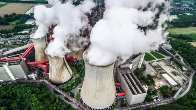 燃煤电站鸟瞰图大型工厂热电厂环境破坏