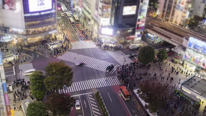 涉谷路口时间流逝城市景观涩谷区拥挤