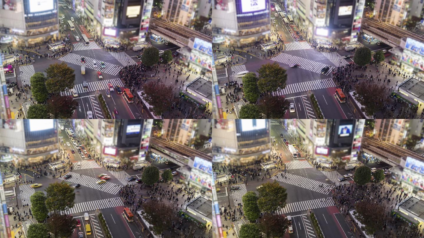 涉谷路口时间流逝城市景观涩谷区拥挤