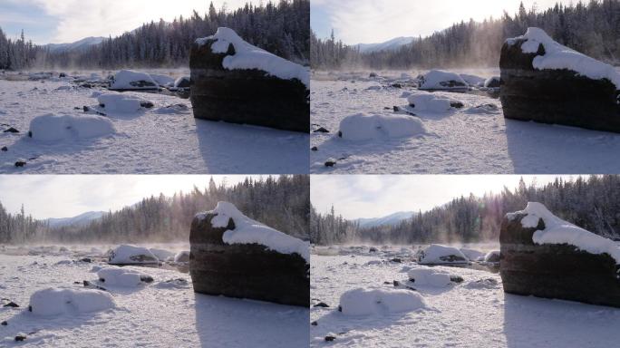 新疆喀纳斯湖禾木雪冬天乡延时摄影