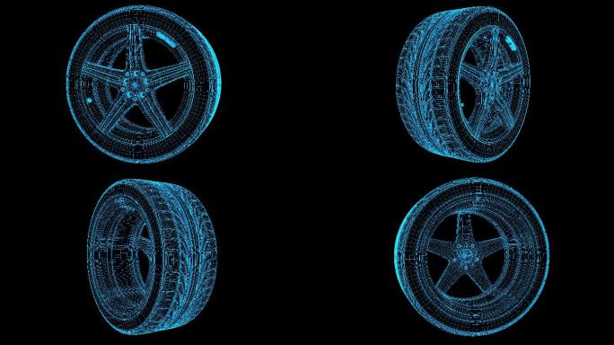 蓝色线框全息科技轮胎动画素材带通道
