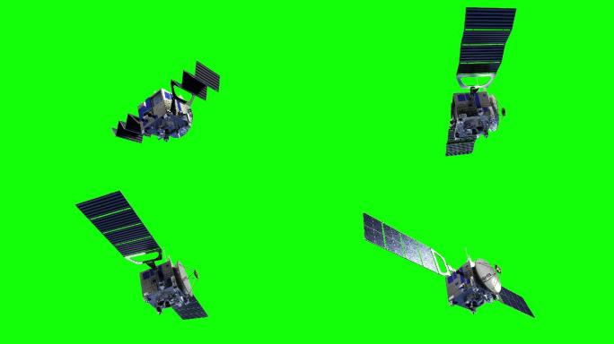 绿色屏幕上部署了太阳能电池板的卫星