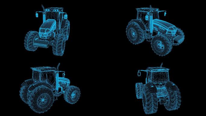 蓝色线框科技全息拖拉机动画素材带通道