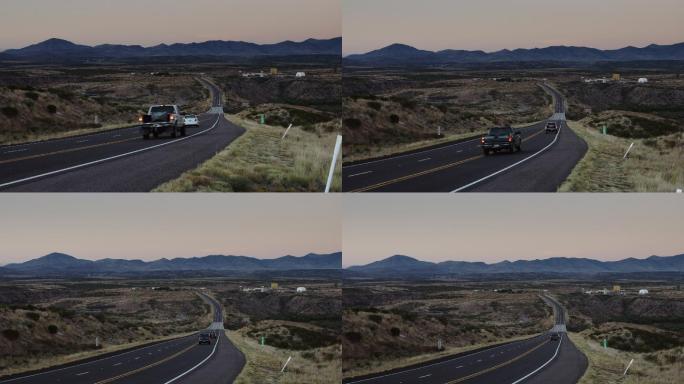 新墨西哥州孤独沙漠路上的车辆