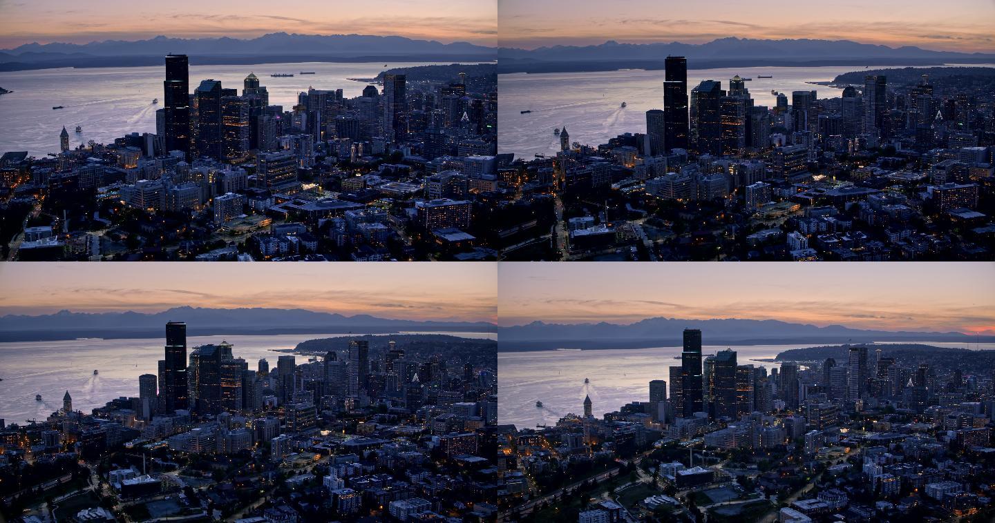 黄昏时分的西雅图和埃利奥特湾