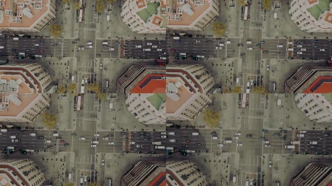 巴塞罗那有车街道鸟瞰图