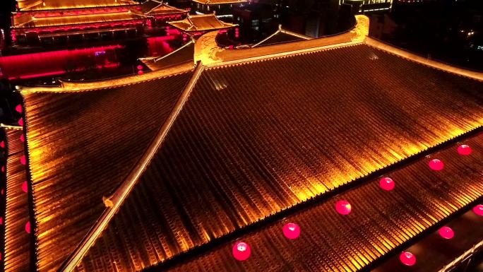 西安大唐不夜城音乐厅夜景航拍摄影素材4k