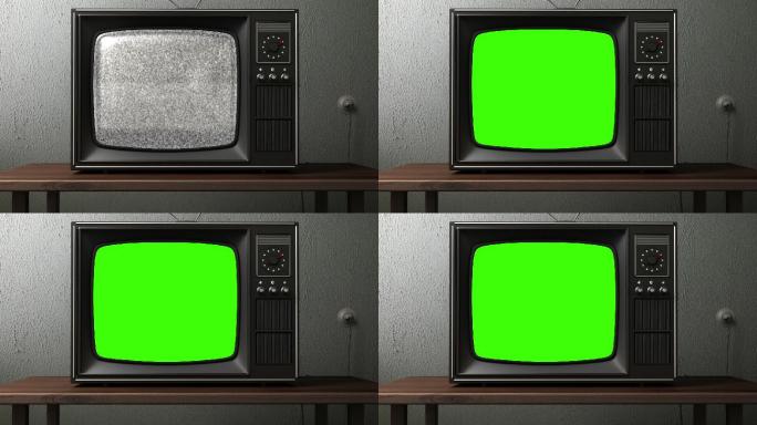 带绿色屏幕的旧电视