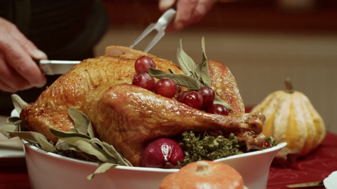 分享感恩节火鸡的特写镜头。