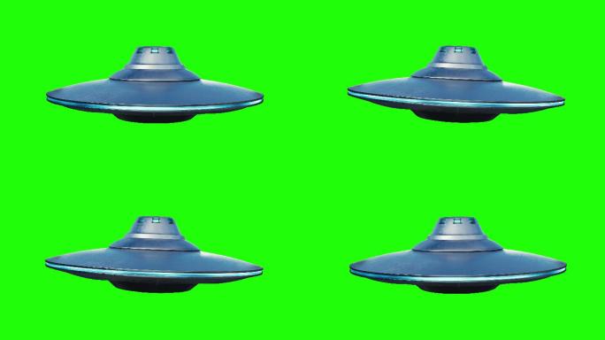 不明飞行物外星飞船在绿色背景上飞行