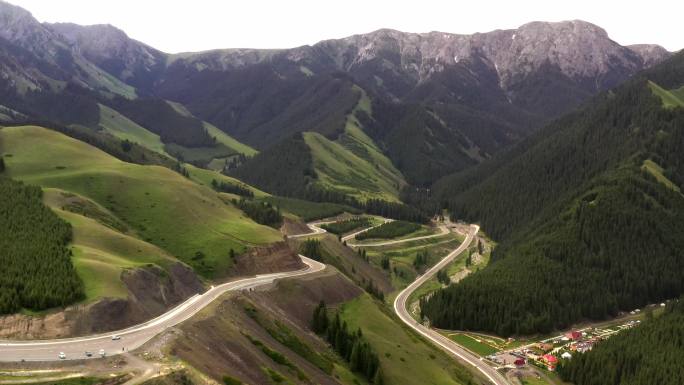 4K航拍新疆伊犁果赛景区盘山公路风景