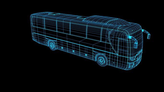 蓝色线框全息科技客车动画带通道