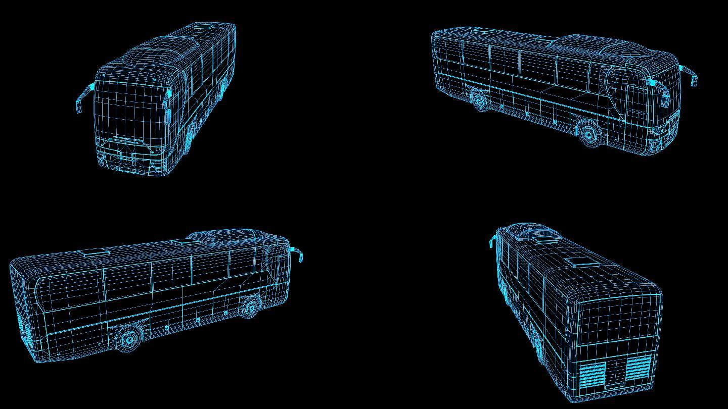 蓝色线框全息科技客车动画带通道