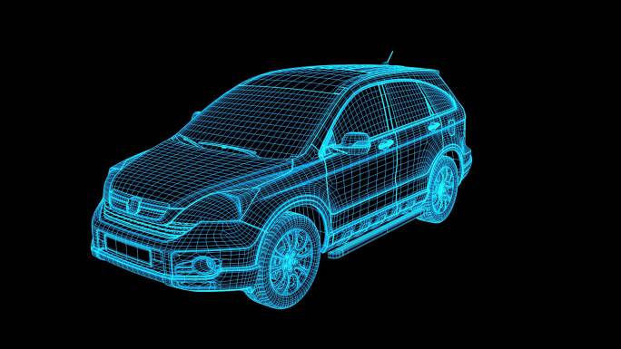 蓝色线框全息科技越野车SUV动画带通道