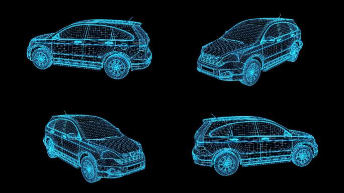 蓝色线框全息科技越野车SUV动画带通道
