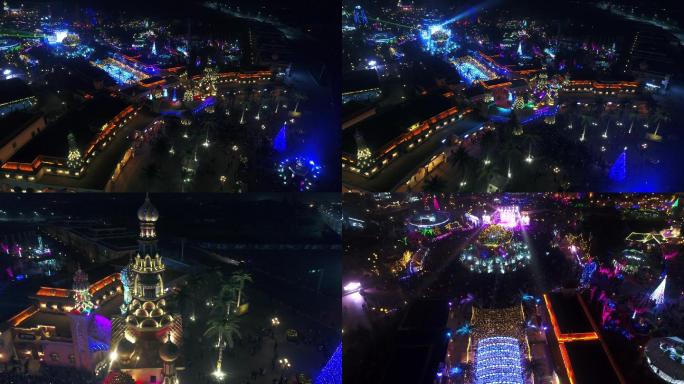 西安乐华欢乐世界乐华城夜景航拍摄影素材