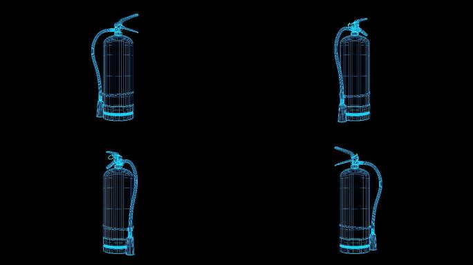 蓝色线框全息科技灭火器动画素材带通道