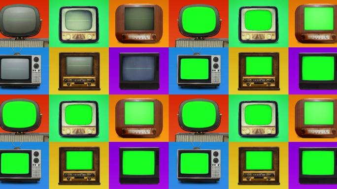6台老式电视的绿色屏幕