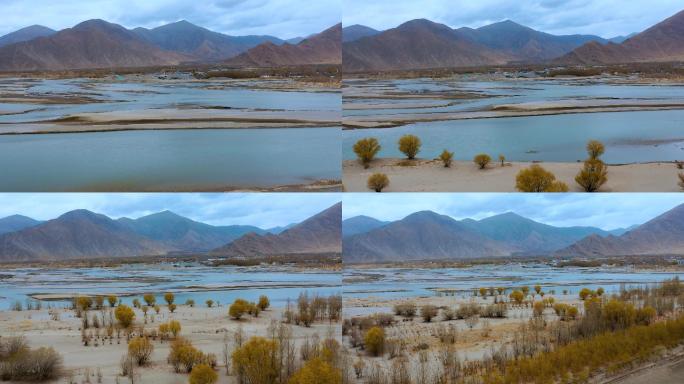 4k西藏风光 高原 尼洋河 湿地河谷沙洲