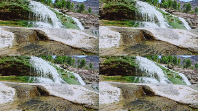 【4K原声】瀑布全景、瀑布岩石小溪