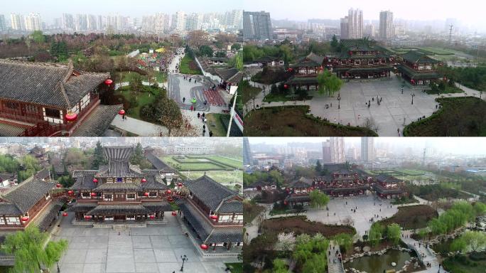 西安青龙寺遗址建筑航拍摄影素材