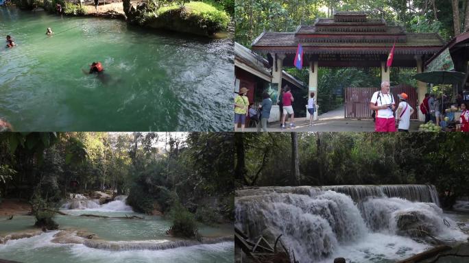 老挝蓝泄湖光西瀑布地面镜头实拍