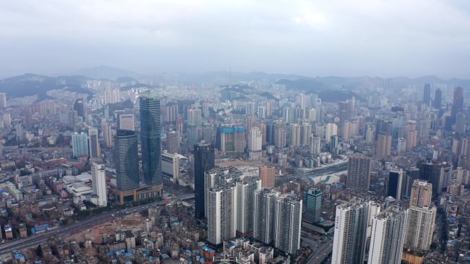 航拍黔林山贵阳城延时夜景