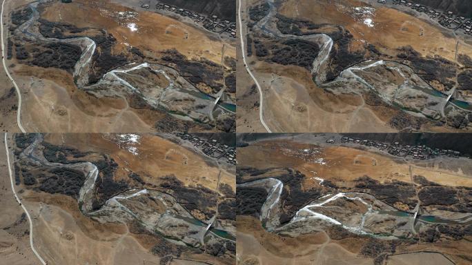 4k西藏风光 高原 河流勾画的图案 河道