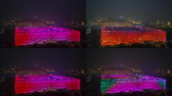 4K原素材-城市地标北京水立方灯光秀