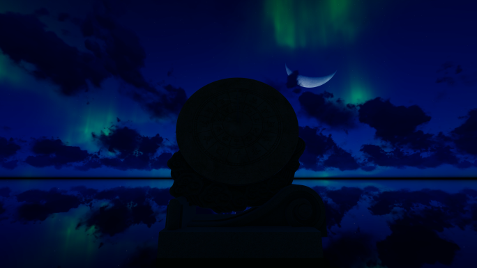 4K极光海面日月交替日晷时间变化