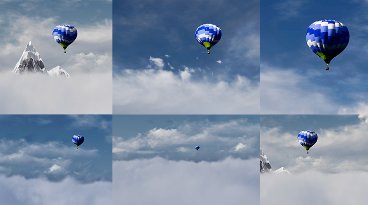 热气球飘入云层蓝天穿越天空雪山山顶巅峰