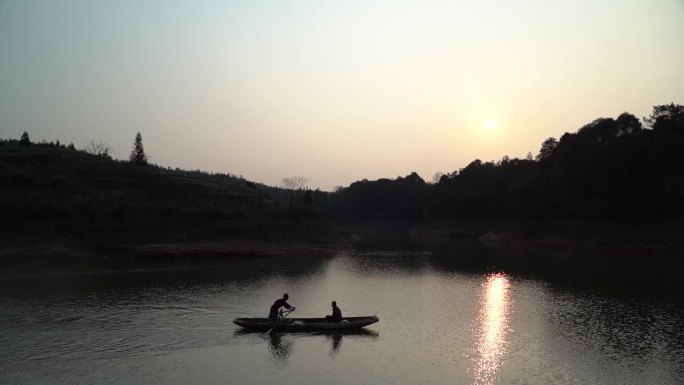 日落小船