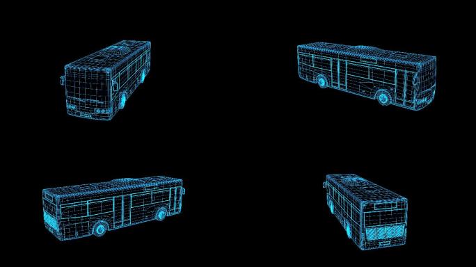 蓝色线框全息科技公交车动画素材带通道
