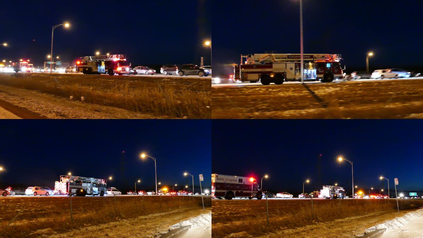 消防车在高速公路上抵达事故现场