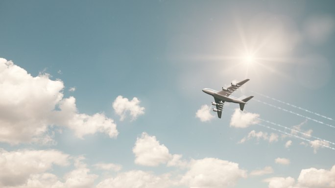 空中飞行的飞机机场跑道飞行器旅游