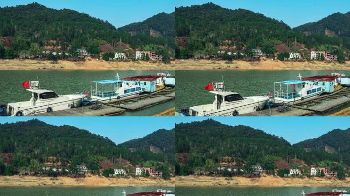 美丽乡村河流渔船山体延时摄影