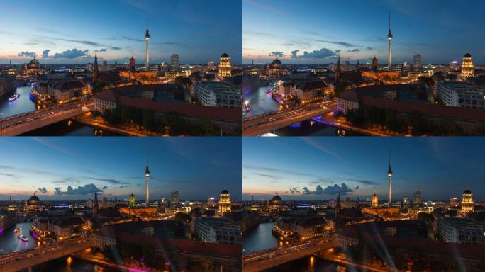 夜间德国首都柏林城市景观