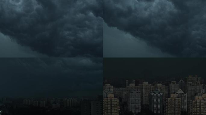 北京暴雨，乌云密布，闪电雷雨，灰暗天空