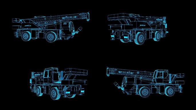蓝色线框全息科技吊车动画带通道