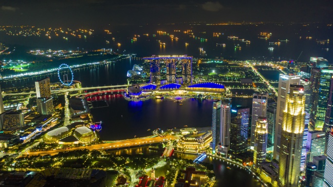 夜幕下新加坡商业区的一幕