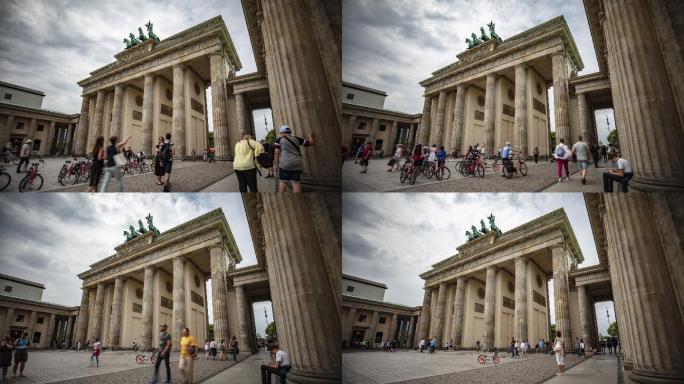参观德国柏林勃兰登堡门的人们的时间流逝