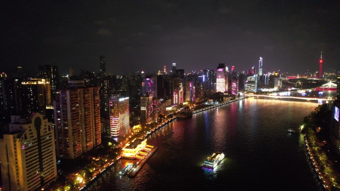 航拍5.4k广州珠江两岸夜景及周边夜景