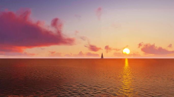 黎明海上日出帆船剪影太阳升起