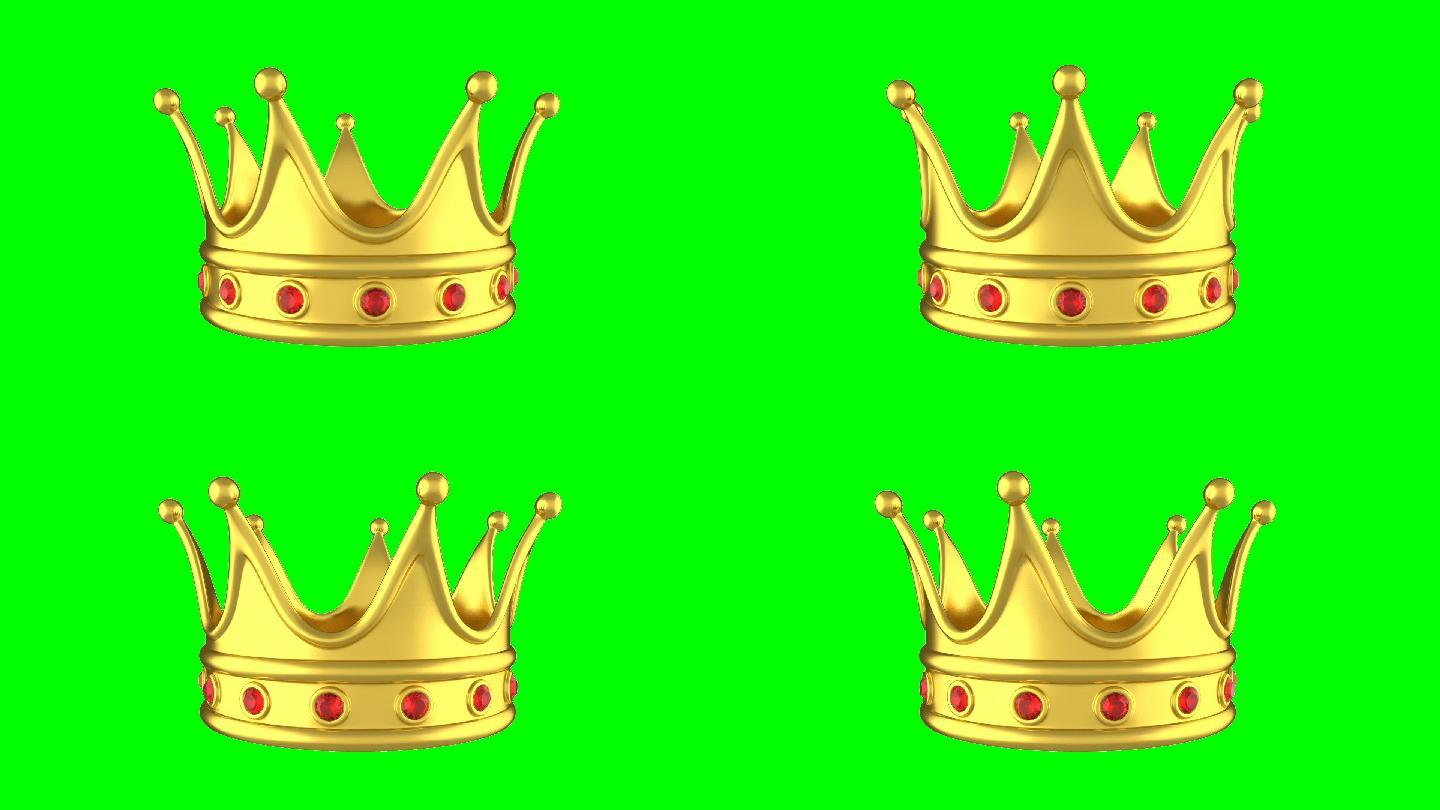 循环动画旋转绿色背景上的金色皇冠。