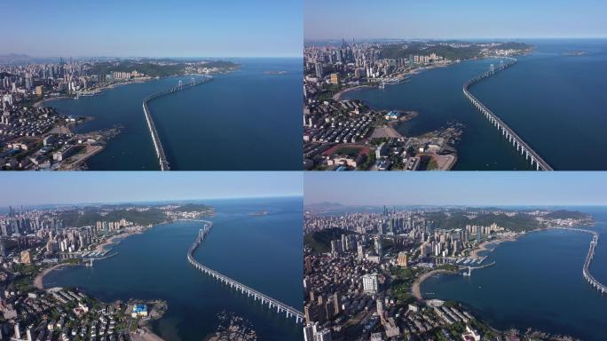 大连城市大全景空镜跨海大桥星海广航拍4k